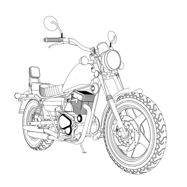 Egy kis chopper egy klasszikus. Vektor-fekete-fehér illusztráció szintvonalak. — Stock Vector