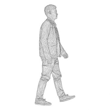 Ceketli adamı bir yere yürüme mesafesindedir. Farklı türlerden. Beyaz bir arka plan üzerinde siyah bir üçgen kılavuz vektör çizim.