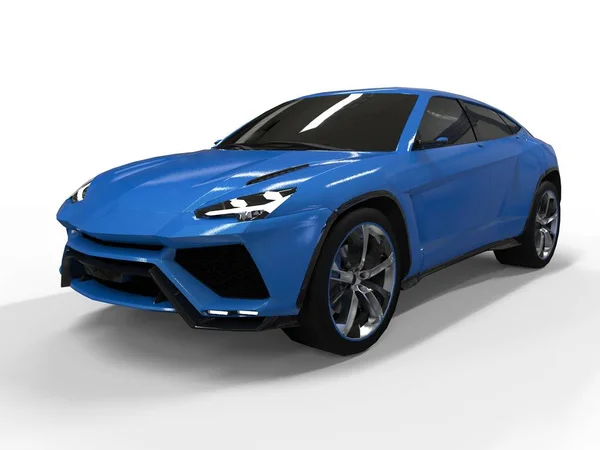El más nuevo de los deportes de tracción total azul premium crossover en un fondo blanco. renderizado 3d . — Foto de Stock