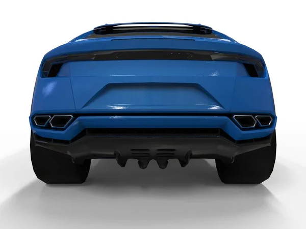 De nieuwste sport vierwielaandrijving blauwe premie crossover op een witte achtergrond. 3D-rendering. — Stockfoto
