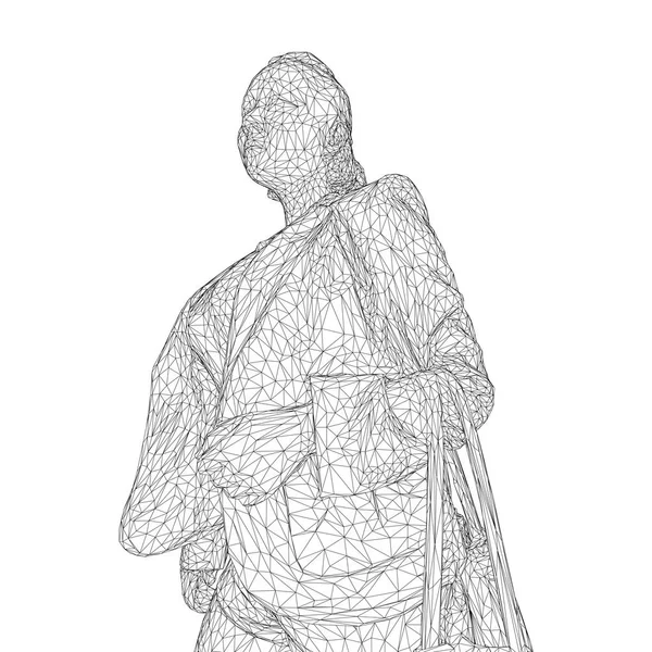 Жінка з сумкою на її вигнутій руці. Векторна ілюстрація чорної трикутної сітки на білому тлі . — стоковий вектор
