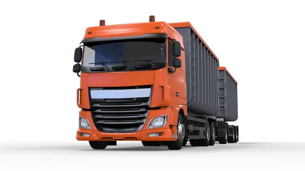 Camión naranja grande con remolque separado, para el transporte de materiales y productos agrícolas y de construcción a granel. renderizado 3d . — Foto de Stock