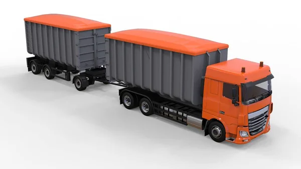 Camión naranja grande con remolque separado, para el transporte de materiales y productos agrícolas y de construcción a granel. renderizado 3d . — Foto de Stock