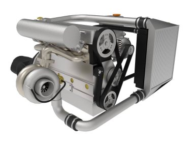 Bir spor otomobil için turbocharged dört silindirli, yüksek performanslı motoru. 3D render.