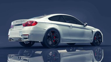 Sigorta primi Bmw araba beyaz. Üç boyutlu illüstrasyon koyu mavi zemin üzerine. 3D render.