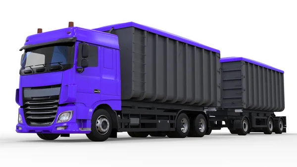 Μεγάλο μωβ φορτηγό με ρυμουλκούμενο ξεχωριστά, για τη μεταφορά των χύμα γεωργικά και οικοδομικά υλικά και προϊόντα. 3D rendering. — Φωτογραφία Αρχείου