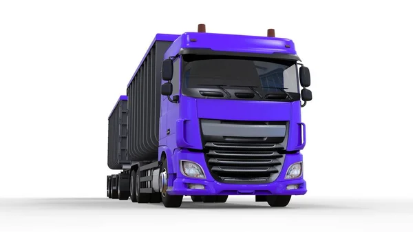 Большой фиолетовый грузовик с отдельным прицепом, для перевозки сельскохозяйственных и строительных сыпучих материалов и продукции. 3d-рендеринг . — стоковое фото