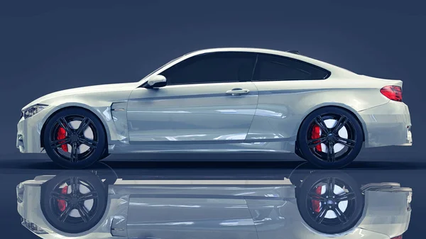 Carro BMW premium branco. Ilustração tridimensional sobre um fundo azul escuro. Renderização 3d . — Fotografia de Stock