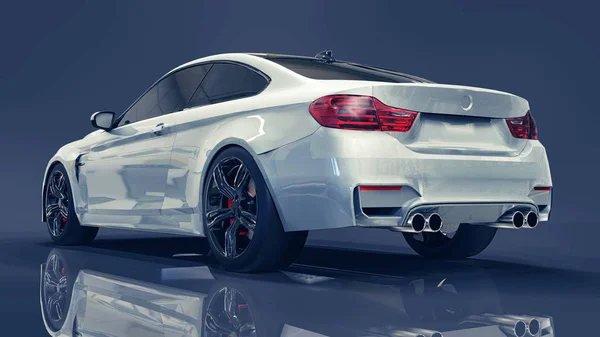 Biały samochód Bmw premium. Trójwymiarowa ilustracja na ciemnym niebieskim tle. renderowania 3D. — Zdjęcie stockowe