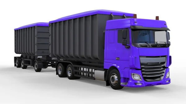 Gran camión púrpura con remolque separado, para el transporte de materiales y productos agrícolas y de construcción a granel. renderizado 3d . — Foto de Stock