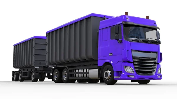 Grande caminhão roxo com reboque separado, para o transporte de materiais e produtos agrícolas e de construção a granel. Renderização 3d . — Fotografia de Stock