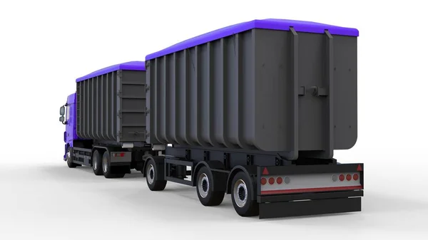 農業と建築のバルク材料、製品の輸送の別のトレーラーと大型紫トラック。3 d レンダリング. — ストック写真