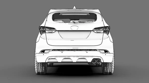 Compacte stad crossover witte kleur op een grijze achtergrond. Monochroom Schematische afbeelding met schaduwen op het oppervlak. 3D-rendering. — Stockfoto