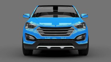 Kompakt şehir crossover mavi renk gri bir arka plan üzerinde. 3D render.