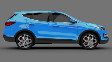 Kompakt şehir crossover mavi renk gri bir arka plan üzerinde. 3D render.