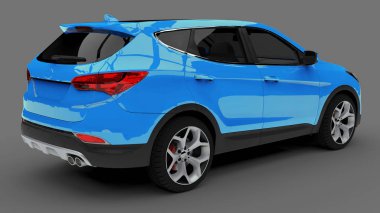 Kompakt şehir crossover mavi renk gri bir arka plan üzerinde. 3D render.