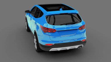 Kompakt şehir crossover mavi renk gri bir arka plan üzerinde. 3D render.