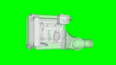 Turbocharged dört silindirli, yüksek performanslı motoru için bir spor araba. Model Merkezi ekseni etrafında döner. Yeşil bir arka plan üzerinde döngüsel animasyon.