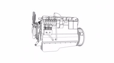 Büyük bir araba için dizel V8 motoru. Model Merkezi ekseni etrafında döner. Beyaz bir arka plan üzerinde döngüsel animasyon.