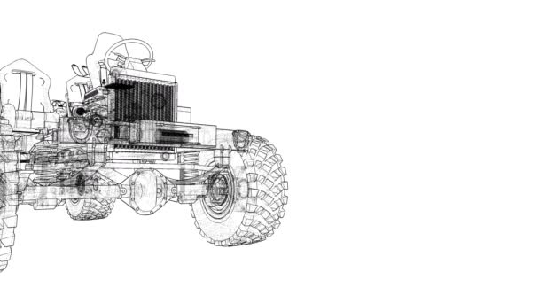 一个大型 Suv 的示意图底盘与四轮驱动 沿模型移动相机 悬挂部件之间的跨度 — 图库视频影像