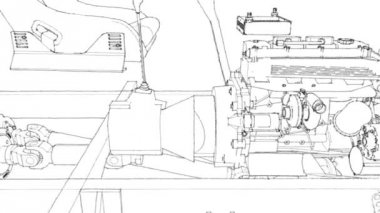 Dört çekerli bir jip şematik şasi. Kamera modelinin süspansiyon parçaları arasında yayılma boyunca hareket.