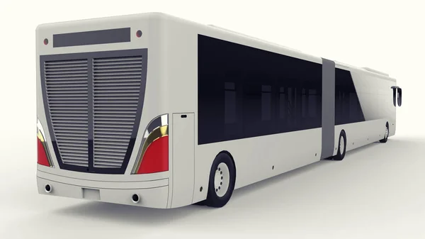 A large city bus with an additional elongated part for large passenger capacity during rush hour or transportation of people in densely populated areas. Model template for placing your images and insc — Stock Photo, Image