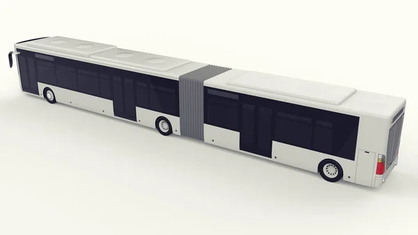 A large city bus with an additional elongated part for large passenger capacity during rush hour or transportation of people in densely populated areas. Model template for placing your images and insc — Stock Photo, Image