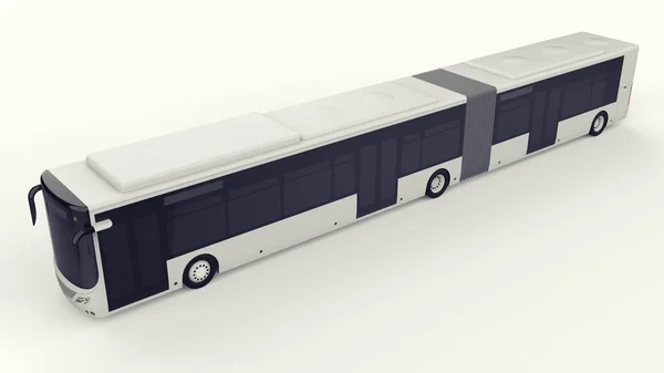 A large city bus with an additional elongated part for large passenger capacity during rush hour or transportation of people in densely populated areas. Model template for placing your images and insc — Stock Photo, Image