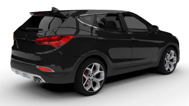 Beyaz bir arka plan üzerinde siyah sigorta primi şehir crossover. 3D render.
