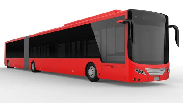 A large city bus with an additional elongated part for large passenger capacity during rush hour or transportation of people in densely populated areas. Model template for placing your images and insc — Stock Photo, Image