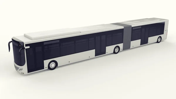 A large city bus with an additional elongated part for large passenger capacity during rush hour or transportation of people in densely populated areas. Model template for placing your images and insc — Stock Photo, Image