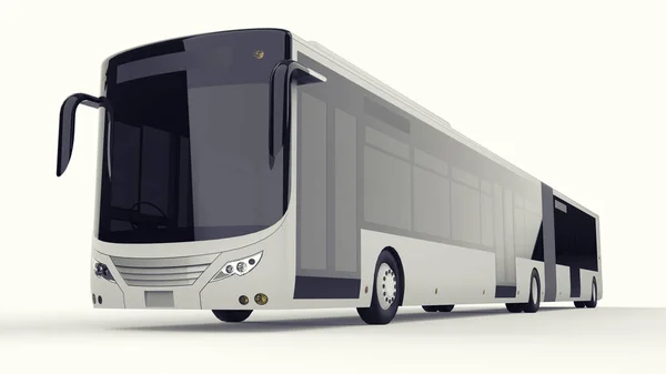 A large city bus with an additional elongated part for large passenger capacity during rush hour or transportation of people in densely populated areas. Model template for placing your images and insc — Stock Photo, Image