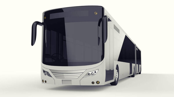 A large city bus with an additional elongated part for large passenger capacity during rush hour or transportation of people in densely populated areas. Model template for placing your images and inscriptions. 3d rendering