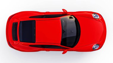 Beyaz zemin üzerine kırmızı Porsche 911'i üç boyutlu raster resim. 3D render.