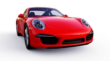 Beyaz zemin üzerine kırmızı Porsche 911'i üç boyutlu raster resim. 3D render.