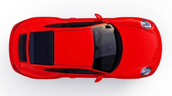 Piros Porsche 911 háromdimenziós raszteres illusztráció egy fehér háttér. 3D-leképezés. — Stock Fotó