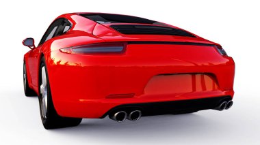 Beyaz zemin üzerine kırmızı Porsche 911'i üç boyutlu raster resim. 3D render.