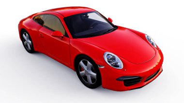 Beyaz zemin üzerine kırmızı Porsche 911'i üç boyutlu raster resim. 3D render.