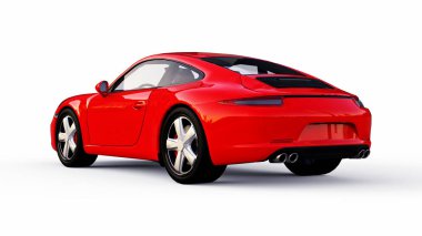 Beyaz zemin üzerine kırmızı Porsche 911'i üç boyutlu raster resim. 3D render.