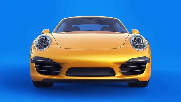 Κίτρινο Porsche 911 raster τρισδιάστατη απεικόνιση σε μπλε φόντο. 3D rendering. — Φωτογραφία Αρχείου