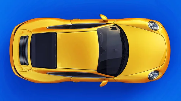 Amarelo Porsche 911 ilustração raster tridimensional em um fundo azul. Renderização 3d . — Fotografia de Stock