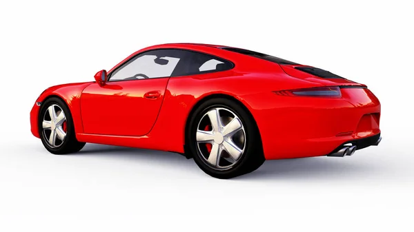 Beyaz zemin üzerine kırmızı Porsche 911'i üç boyutlu raster resim. 3D render. — Stok fotoğraf