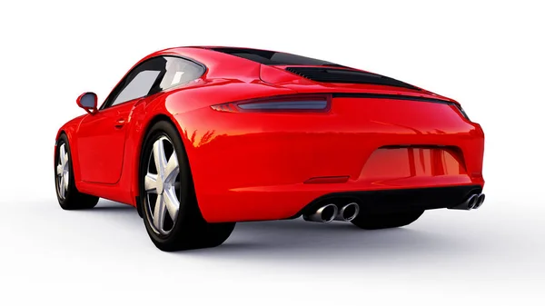 Illustrazione raster tridimensionale Porsche 911 rossa su sfondo bianco. rendering 3d . — Foto Stock