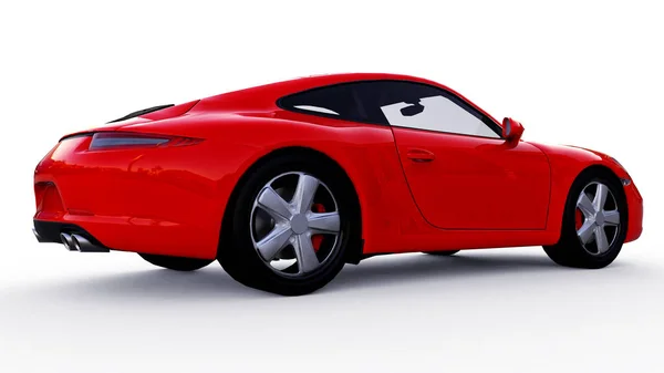 Beyaz zemin üzerine kırmızı Porsche 911'i üç boyutlu raster resim. 3D render. — Stok fotoğraf