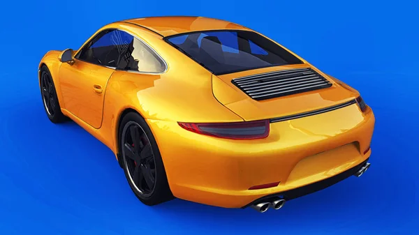 Κίτρινο Porsche 911 raster τρισδιάστατη απεικόνιση σε μπλε φόντο. 3D rendering. — Φωτογραφία Αρχείου