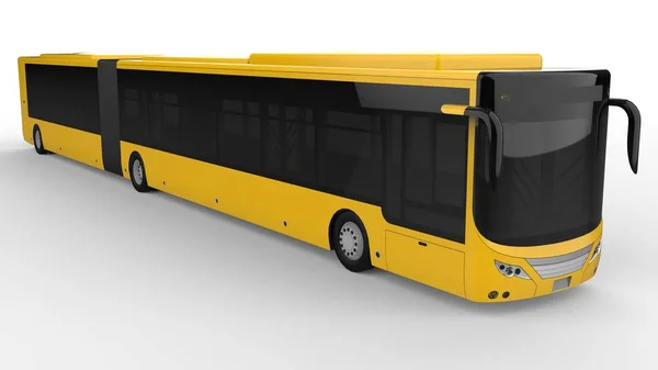 A large city bus with an additional elongated part for large passenger capacity during rush hour or transportation of people in densely populated areas. Model template for placing your images and insc — Stock Photo, Image