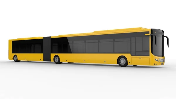 A large city bus with an additional elongated part for large passenger capacity during rush hour or transportation of people in densely populated areas. Model template for placing your images and insc — Stock Photo, Image