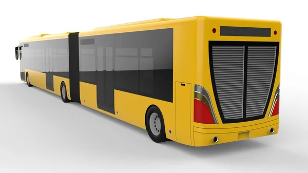 A large city bus with an additional elongated part for large passenger capacity during rush hour or transportation of people in densely populated areas. Model template for placing your images and insc — Stock Photo, Image