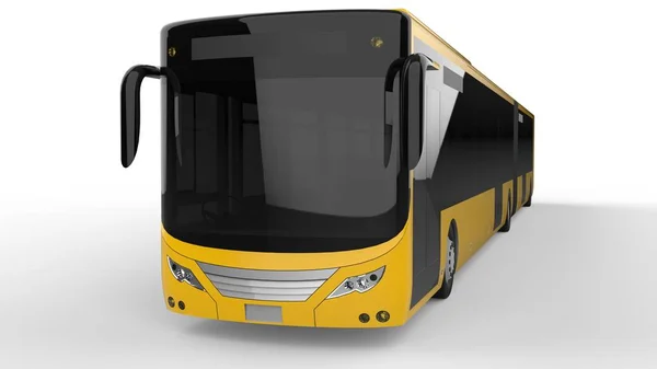 A large city bus with an additional elongated part for large passenger capacity during rush hour or transportation of people in densely populated areas. Model template for placing your images and insc — Stock Photo, Image