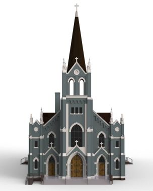 Binayı Katolik Kilisesi'nin sayısı farklı iki tarafın. Beyaz zemin üzerinde üç boyutlu çizim. 3D render.